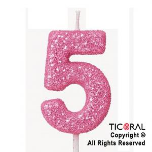 VELA NUMERAL CHICO 5.5 CM CON GIBRE ROSA NUMERO 5 x 1